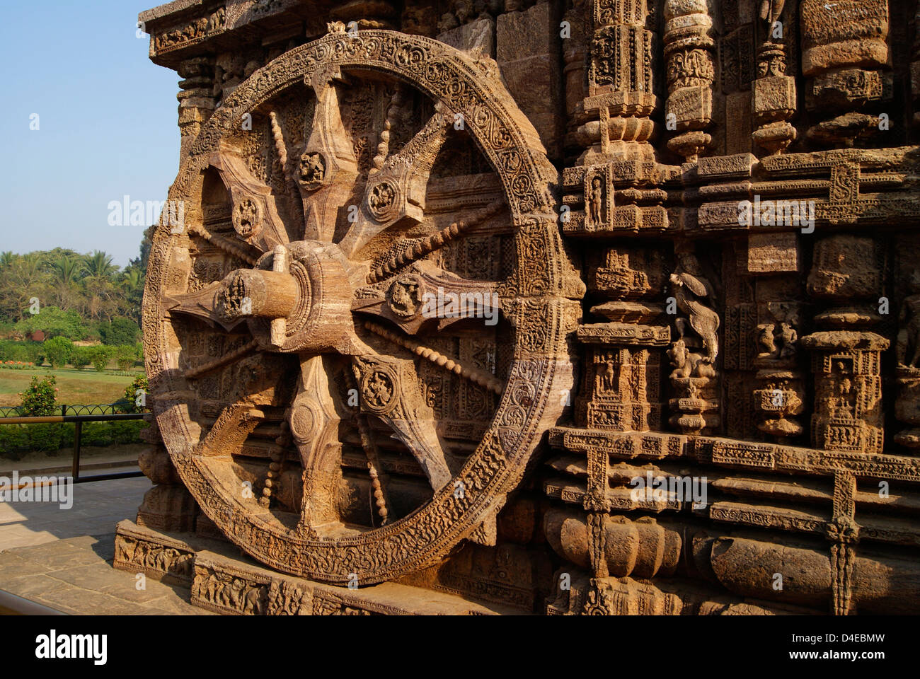 Konark Temple Sun god Chariot Wheel Statue Stock Photo