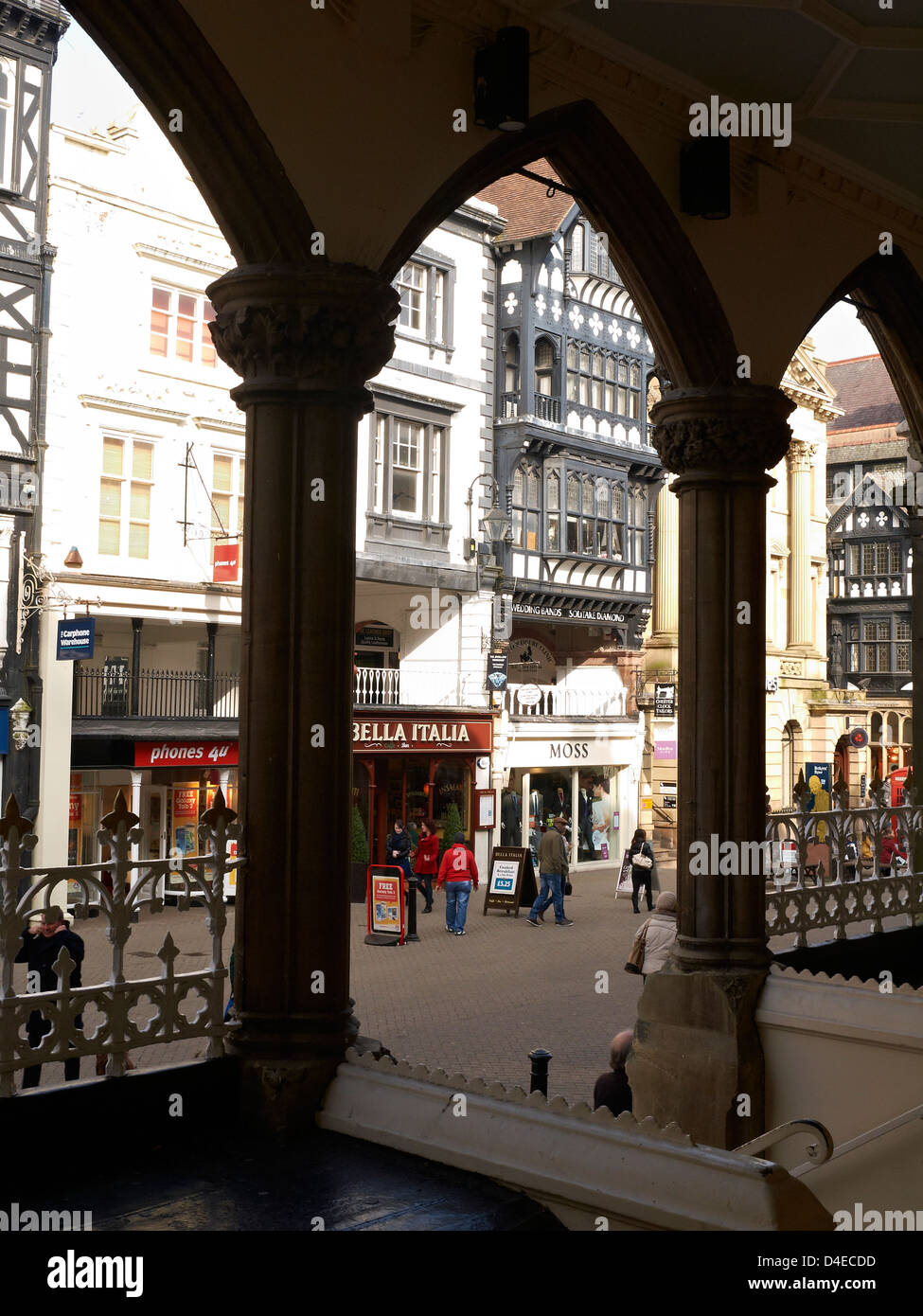 View into Eastgate street as seen from The Rows in Chester Cheshire UK Stock Photo Alamy