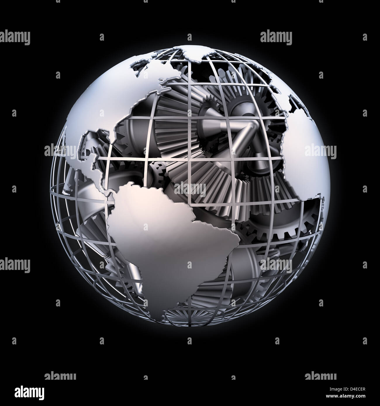 Metallic Earth and gears background Stock Photo Alamy