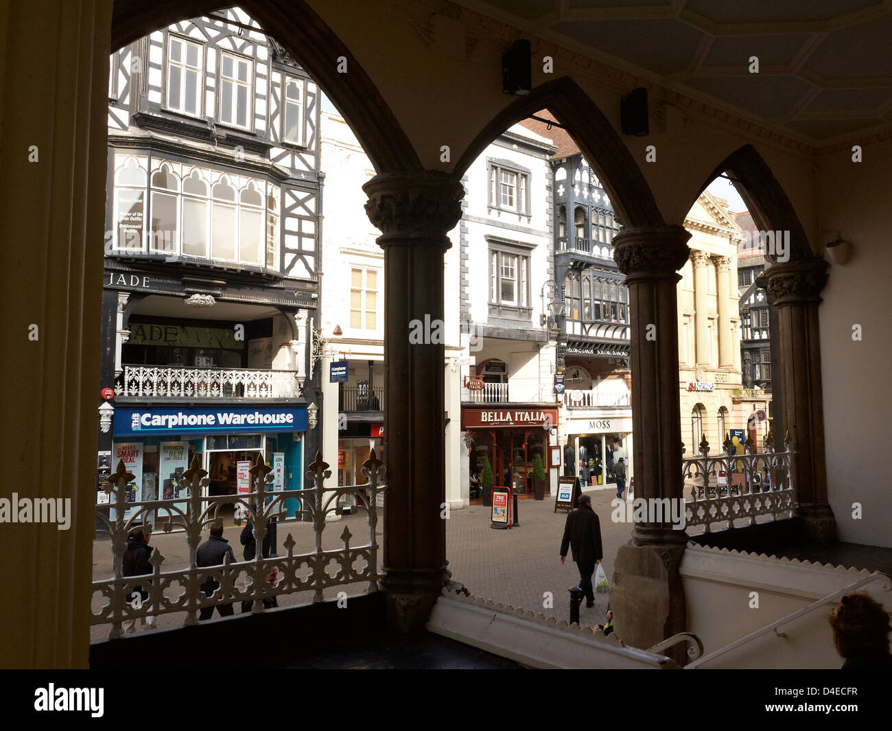 View into Eastgate street as seen from The Rows in Chester Cheshire UK Stock Photo Alamy