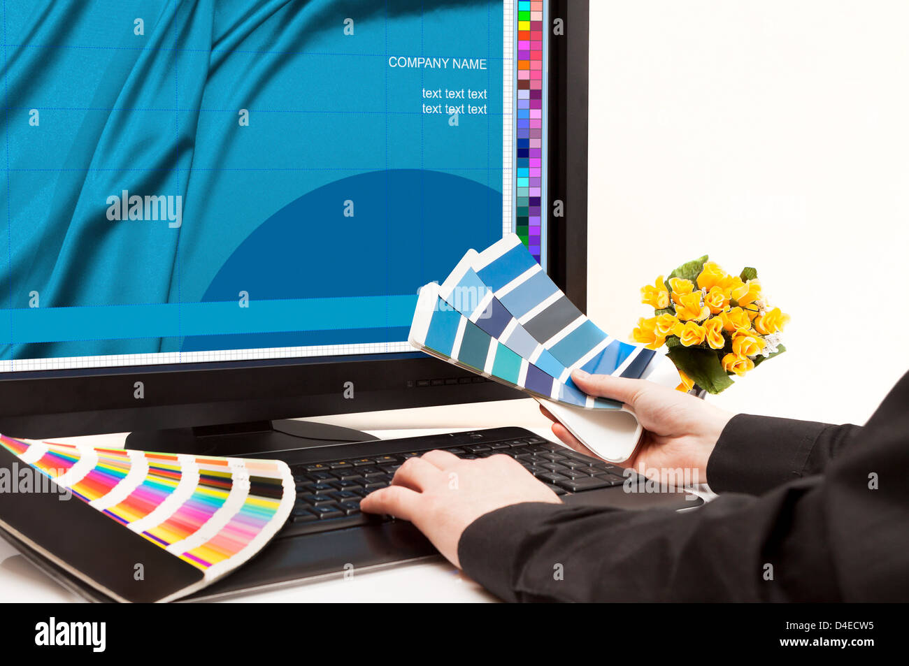 Graphic designer at work. Color samples. Stock Photo