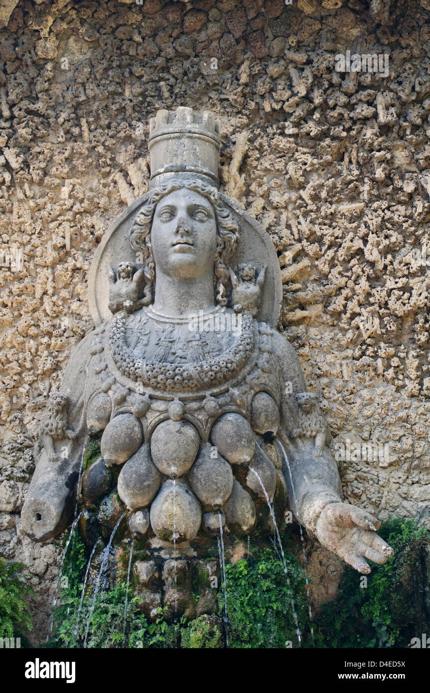 Italy, Lazio, Tivoli, Villa d' Este, Fontana Della Madre Natura with a Statue of Diana of Ephesus Stock Photo