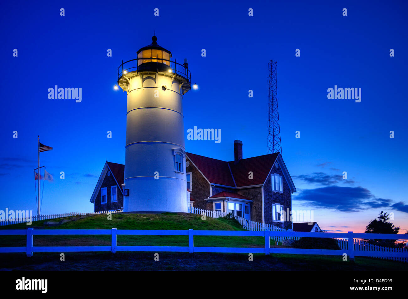 Nobska Lighthouse, Woods Hole, Foulmouth, Cape Cod, Massachusetts, USA Stock Photo