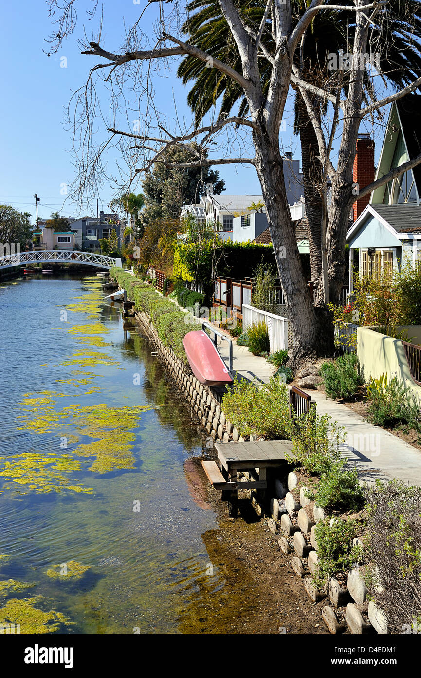 Venice Canal Historic District houses and bridge, Venice Beach, Los