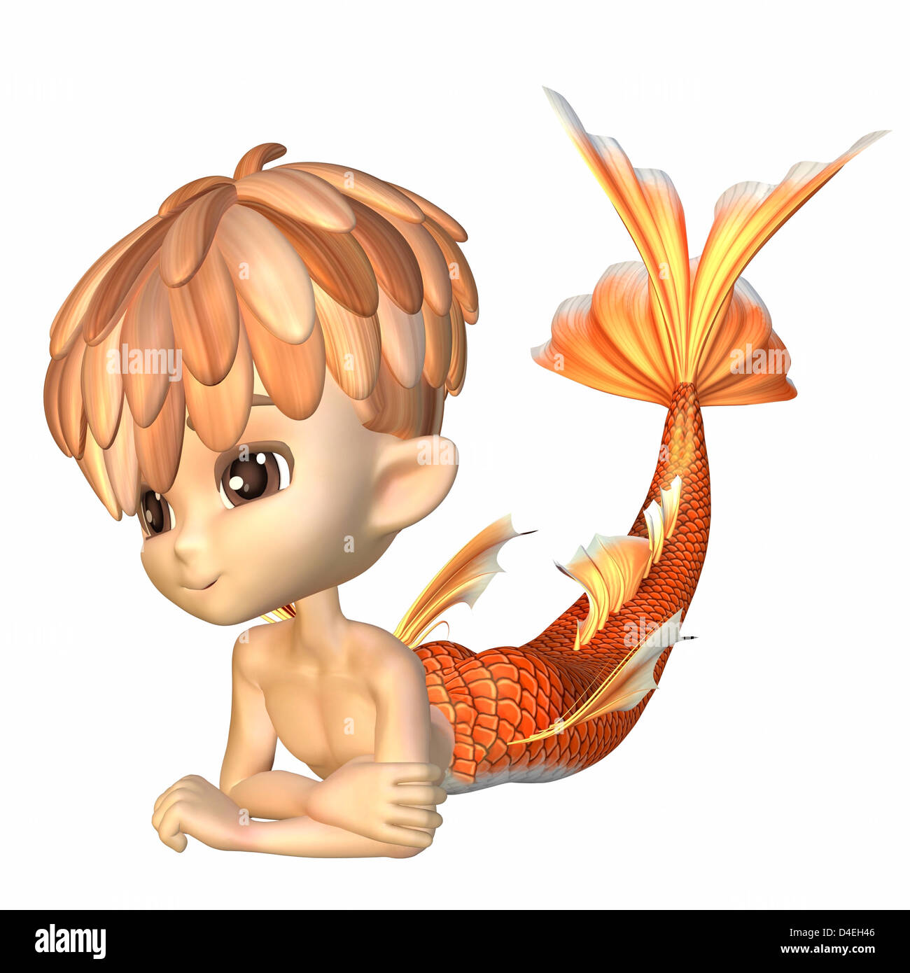 Cute Toon Goldfish Merman Stock Photo