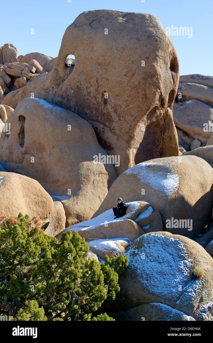 Unusual and unique granite rock formations near Skull Rock in the Joshua Tree National Park, California USA in January Stock Photo