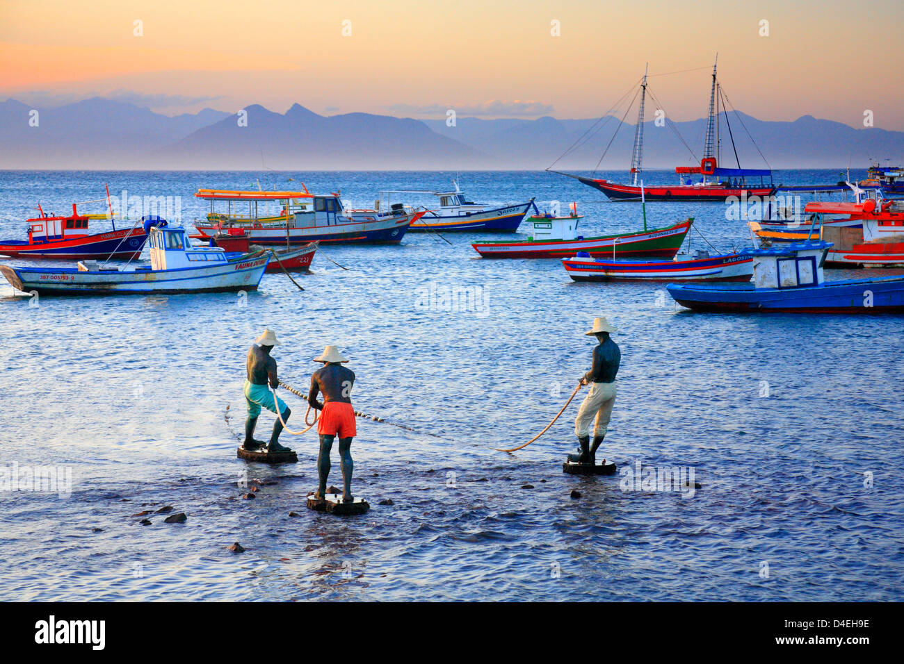 Fishermen sculptures at Buzios center beaches, Rio de Janeiro, Brazil. Stock Photo