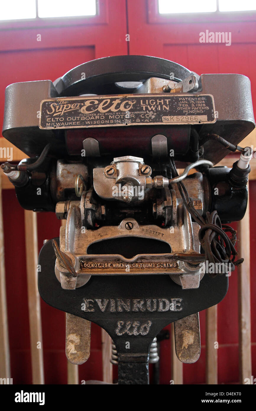 Evinrude Outboard Motor exhibited at the Sail, Power & Steam Museum in Rockland, Maine Stock Photo