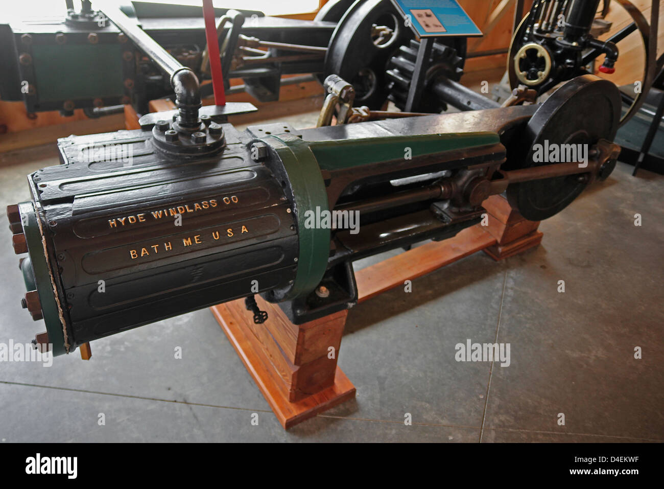 Steam Engine on display at the Sail Power & Steam Museum, Rockland, Maine Stock Photo
