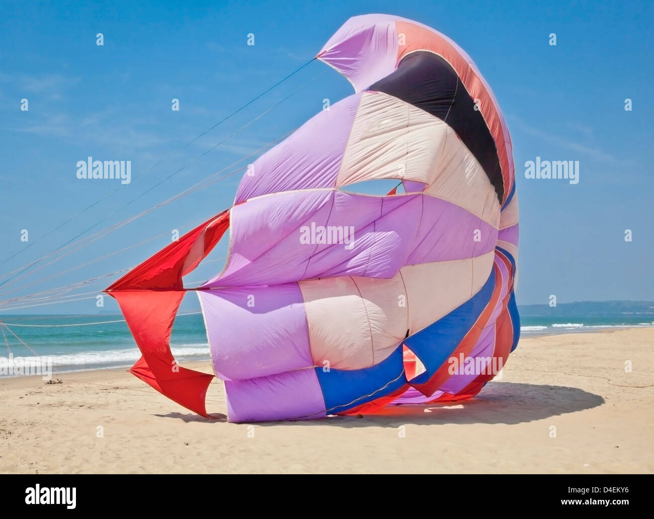 A cropped image from a landscape taken on Goa Beach of a parachute being made ready for para sailing Stock Photo