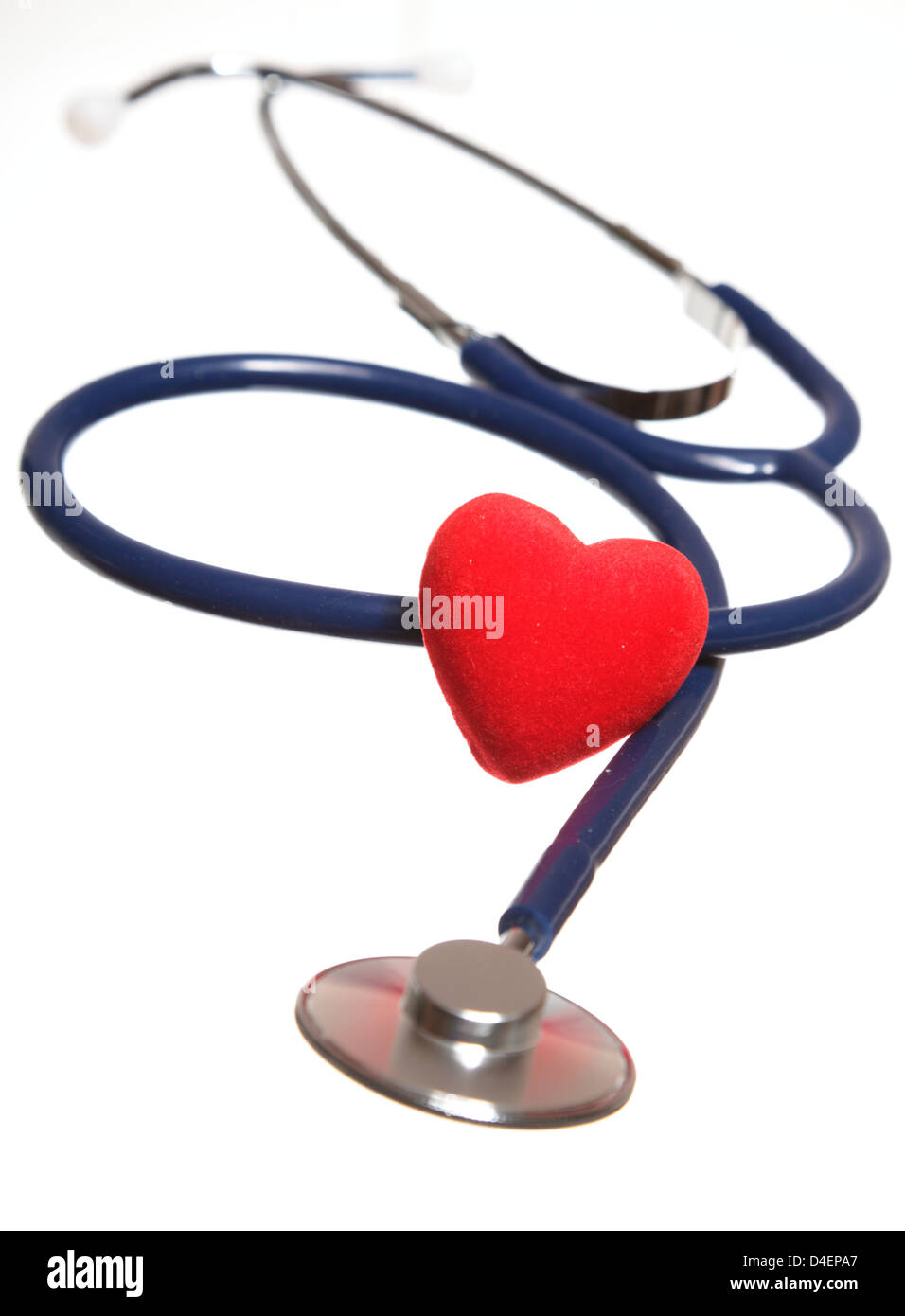 Red heart and a blue stethoscope on white background Stock Photo - Alamy