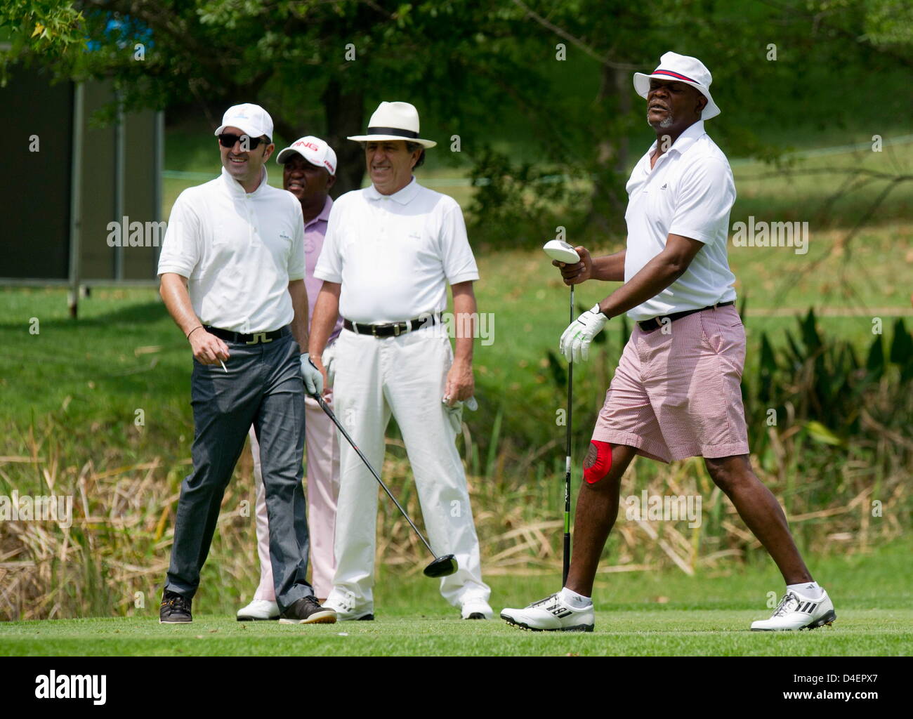 Johannesburg, South Africa. 12th March 2013. Hollywood actor, Samuel L. Jackson at the Observatory Golf Club  on March 12, 2013, in Johannesburg, South Africa. Jackson is in South Africa to film his new movie 'Kite'. (Photo by Gallo Images / Foto24 / Christiaan Kotze/Alamy Live News) Stock Photo