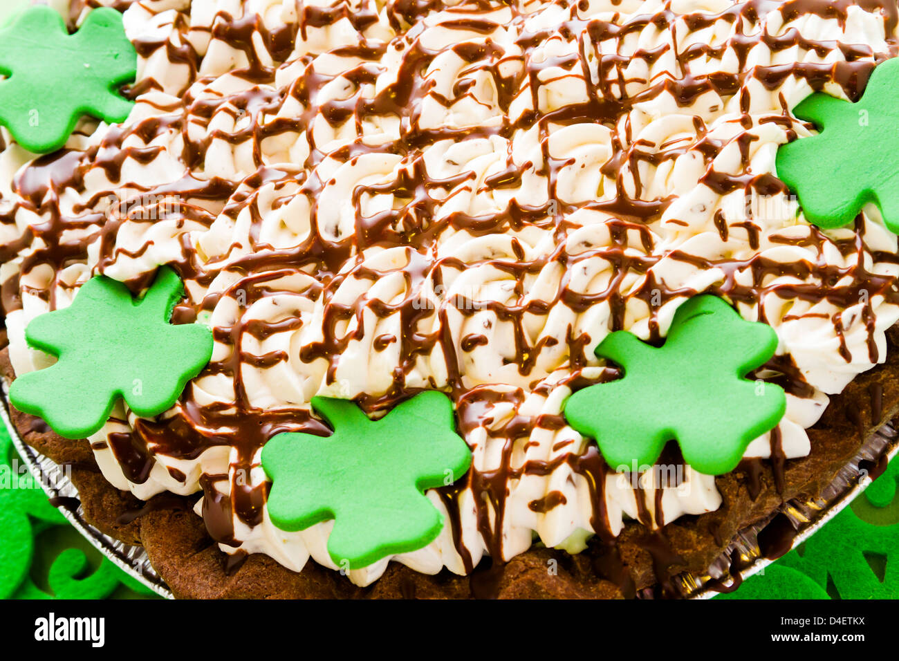 Chic pie crust with chic mousse and white chic mint mousse with whip