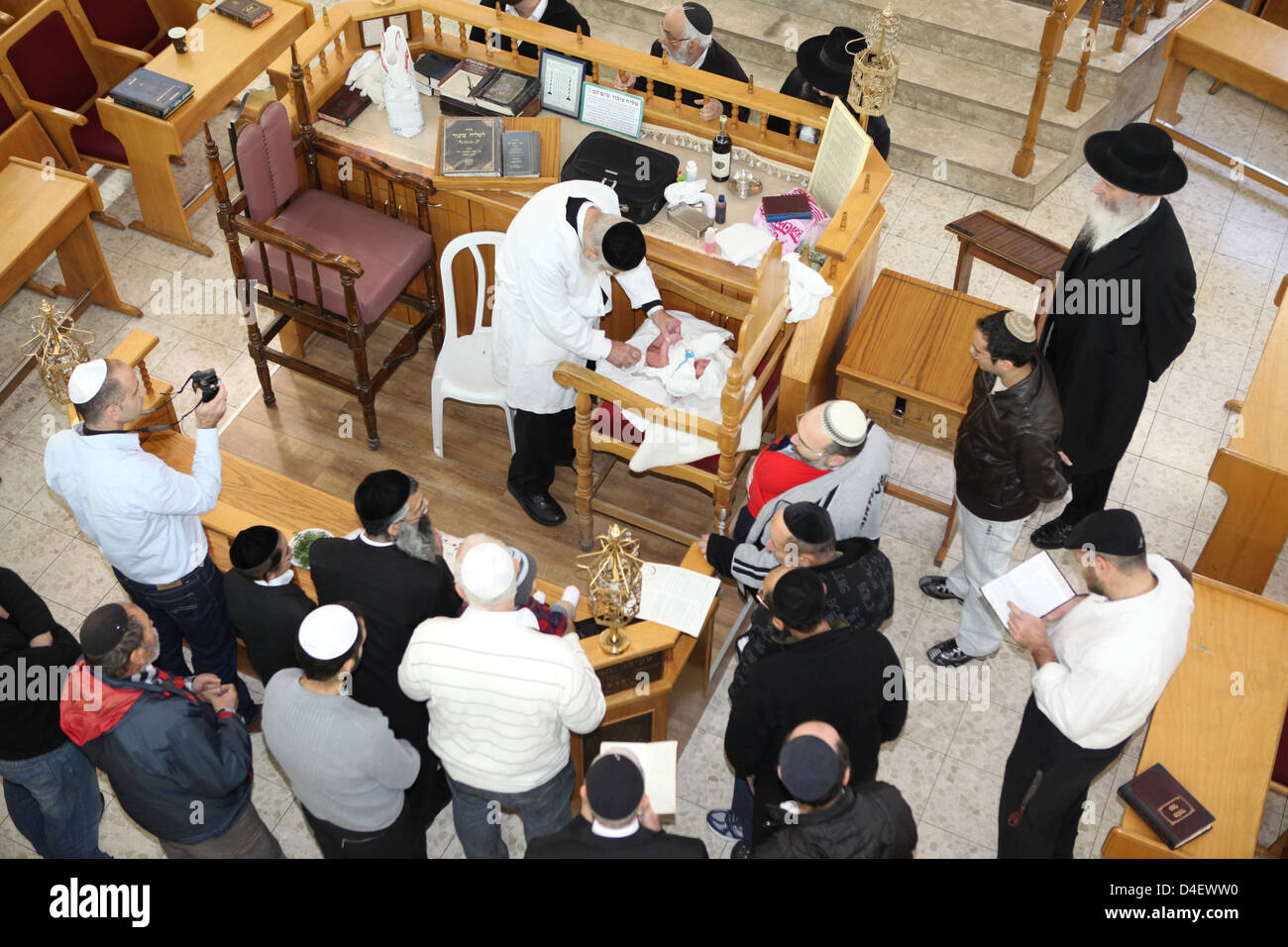 Circumcision - Brit Mila Ceremony in a synagogue Stock Photo