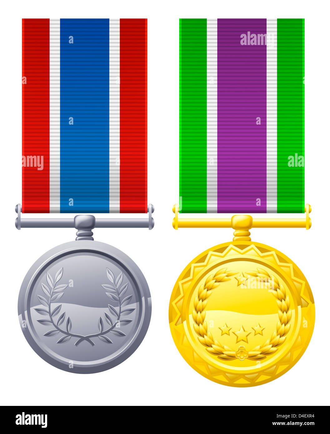 Decorations or medal design elements illustrations gold and silver