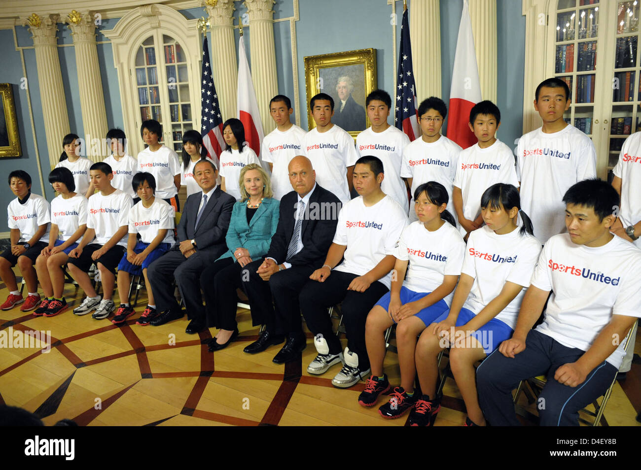 Secretary Clinton Meets With MLB Hall of Famer Cal Ripken, Jr., Japanese Youth Baseball and Softball Players, and Four Coaches Stock Photo