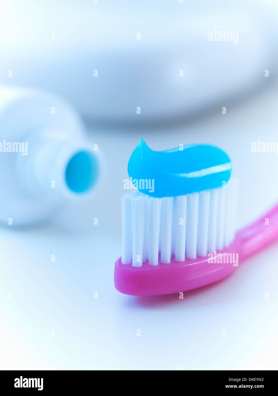 Close up of toothbrush with toothpaste Stock Photo Alamy