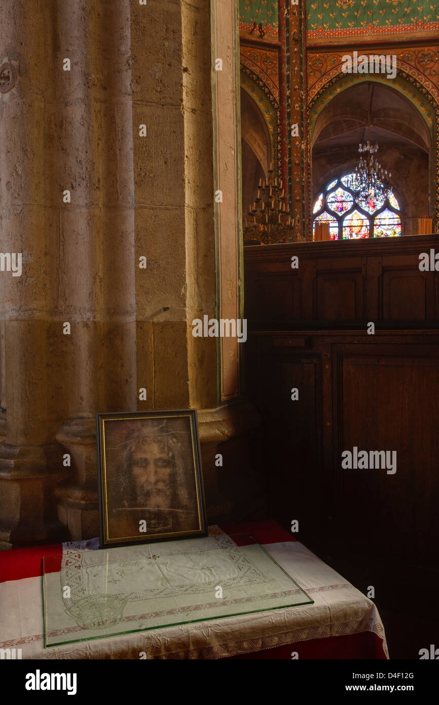 An image of the Turin shroud in Saint Aignan Church, Chartres. Stock Photo