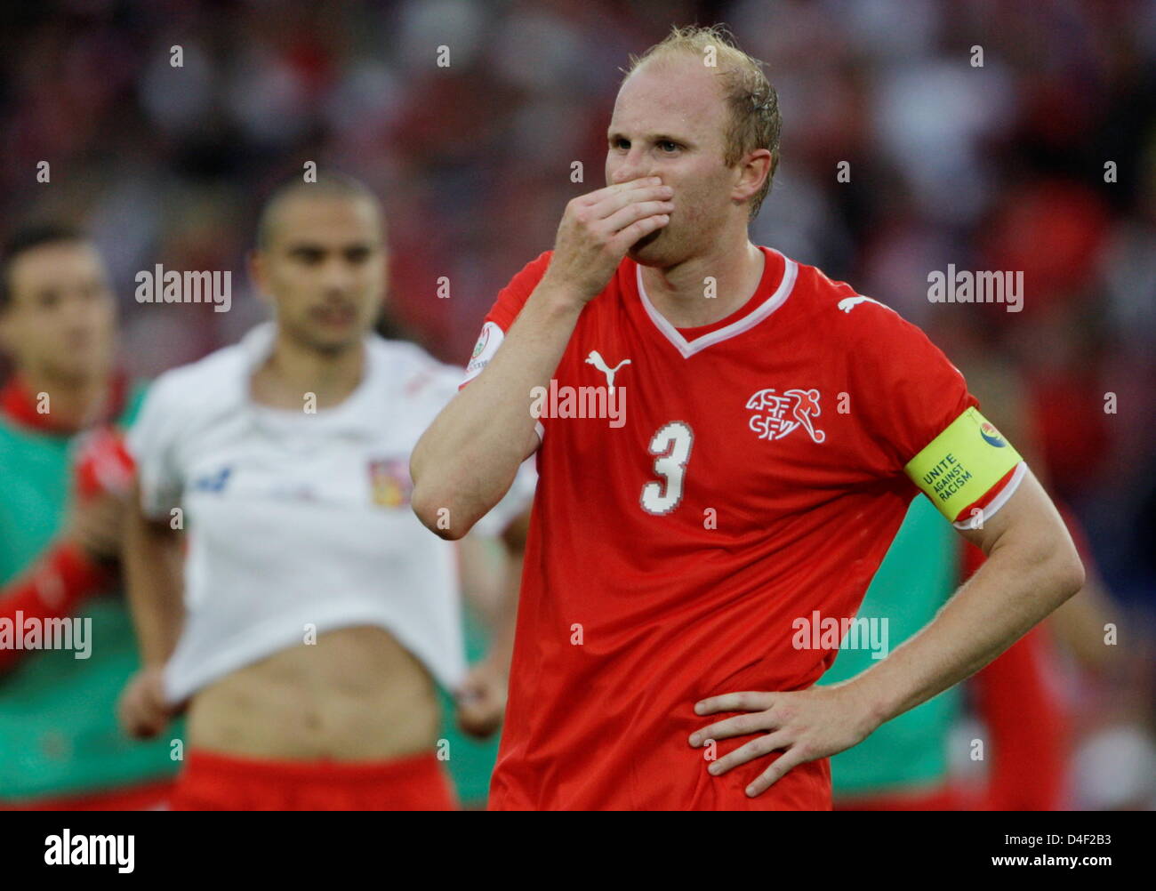 Ludovic Magnin of Switzerland reacts after the EURO 2008 preliminary round group A match in St. Jakobs Arena, Basel, Switzerland, 07 June 2008. Switzerland lost 0-1. Photo: Oliver Berg dpa +please note UEFA restrictions particularly in regard to slide shows and 'No Mobile Services'+ +++(c) dpa - Bildfunk+++ Stock Photo