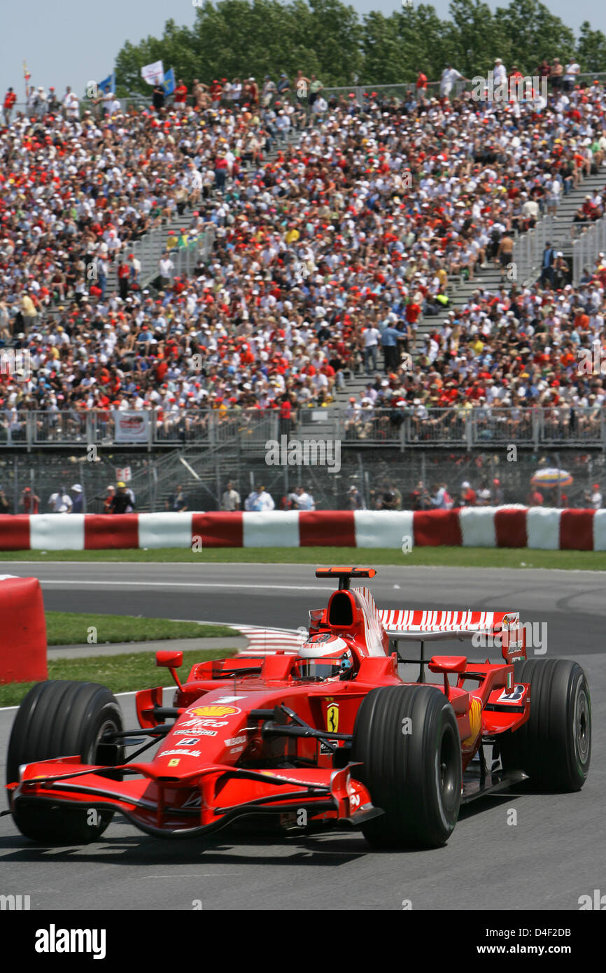 Finnish Formula One driver Kimi Raikkonen of Ferrari drives his car
