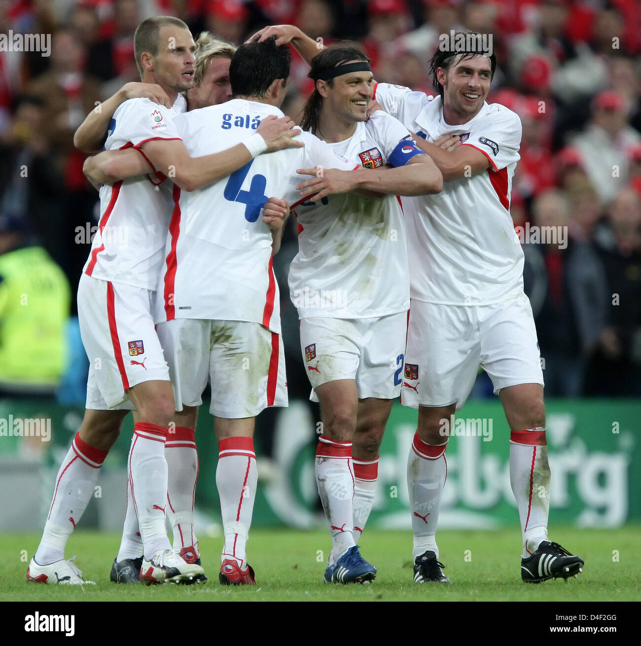 Members of Czech Republic jubilate during the EURO 2008 preliminary