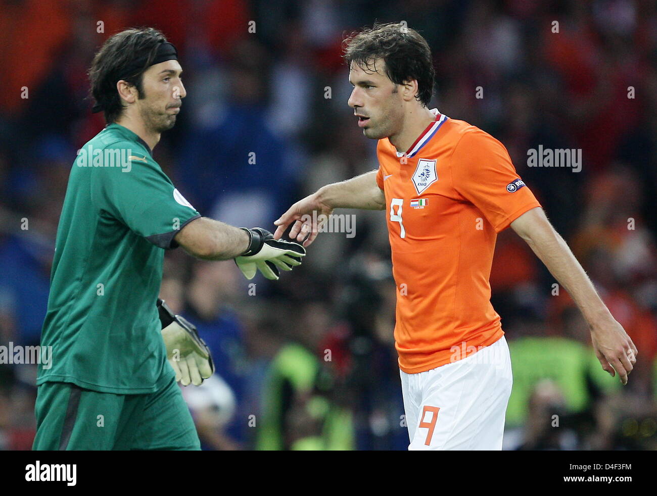 Goalkeeper Gianluigi Buffon of Italy shakes hand with Ruud van ...