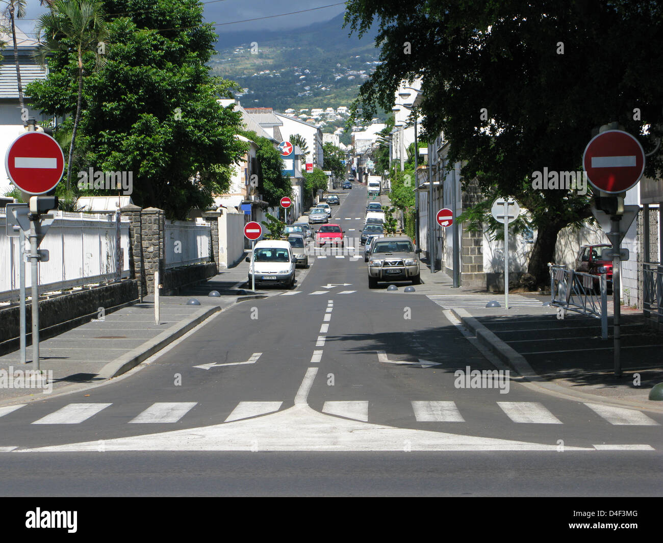 View down a street of SaintDenis on Reunion, France, 13 April 2008