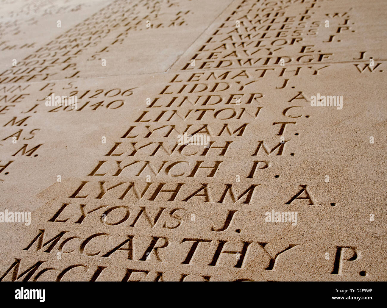 Names of the Missing from the World War One Battle of The Somme on The Thiepval Memorial, Picardie, France Stock Photo