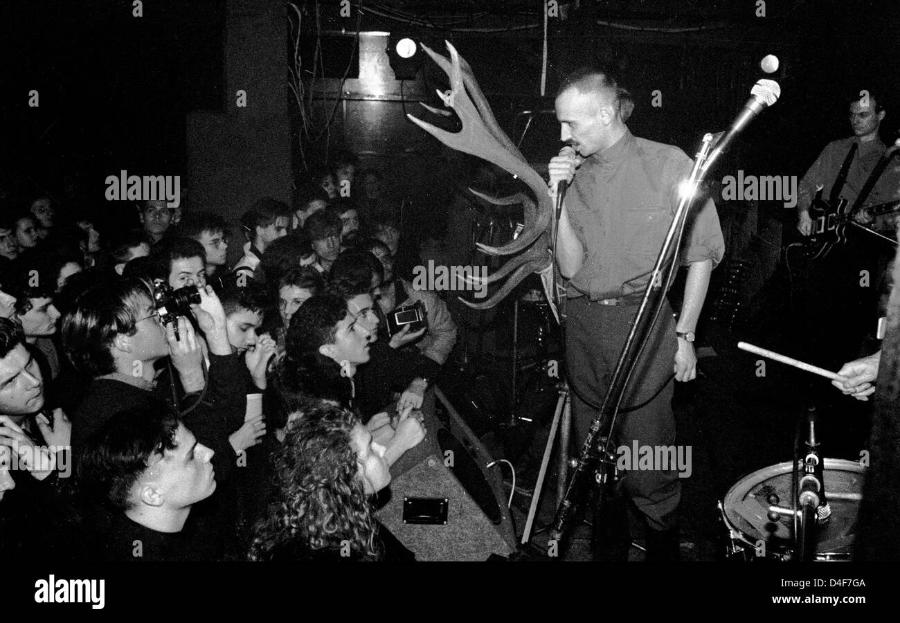 Slovenian art music group Laibach in concert. Neue Slovenische Kunst movement. Archival photography taken in Zagreb 1987. Stock Photo