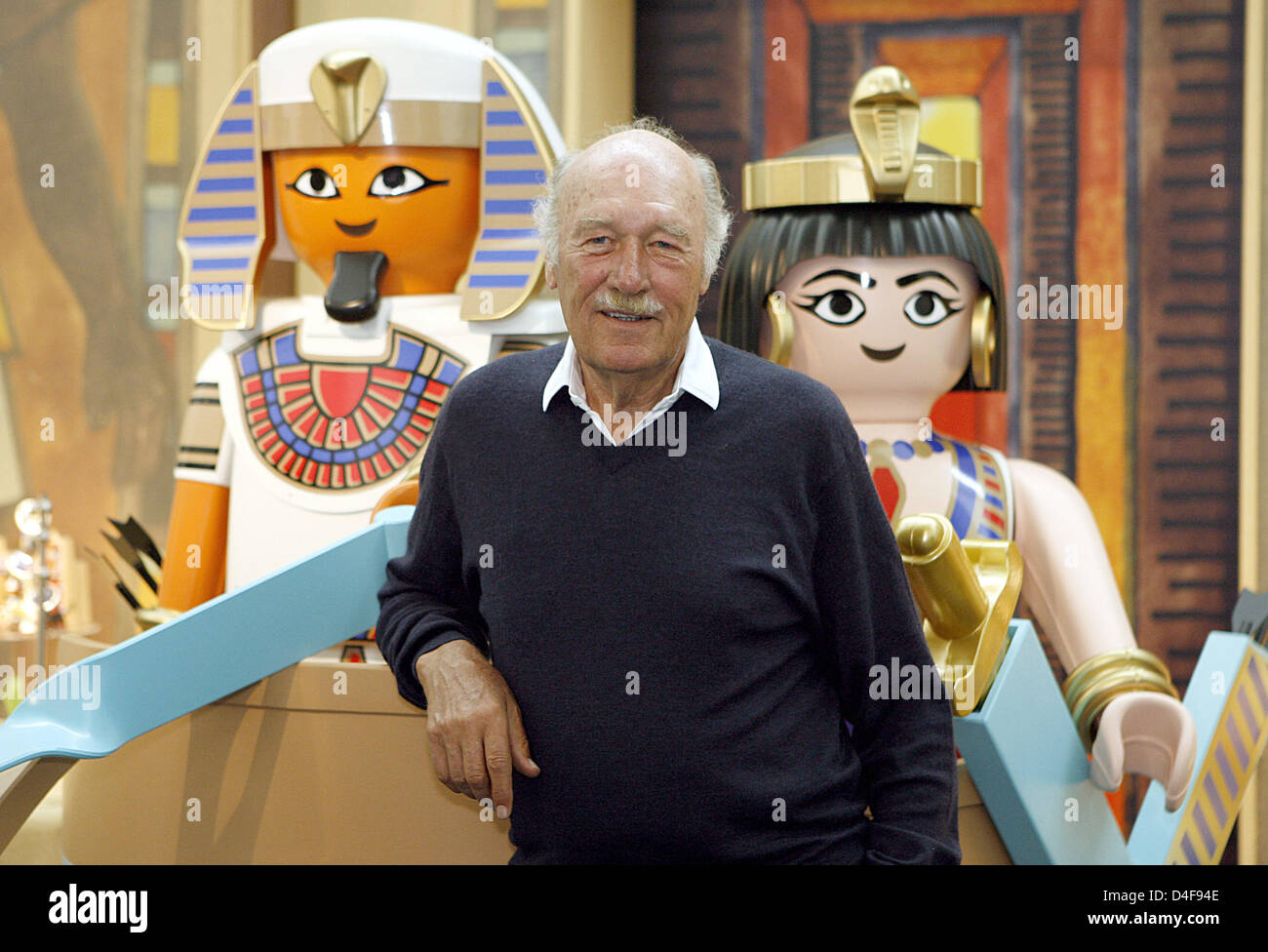 Founder and owner of Playmobil producer geobra Brandstaetter, Horst  Brandstaetter, poses with Playmobil figures in Zirndorf,