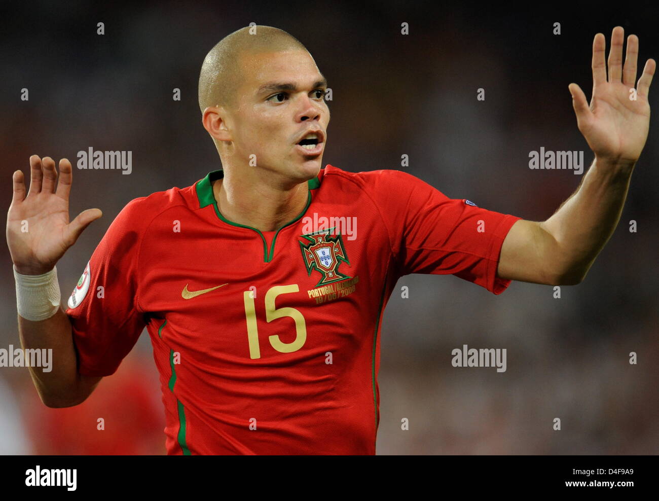 Pepe of Portugal gestures during the UEFA EURO 2008 quarter final match  between Portugal and Germany at the St. Jakob-Park stadium in Basel,  Switzerland 19 June 2008. Photo: Peter Kneffel dpa +please
