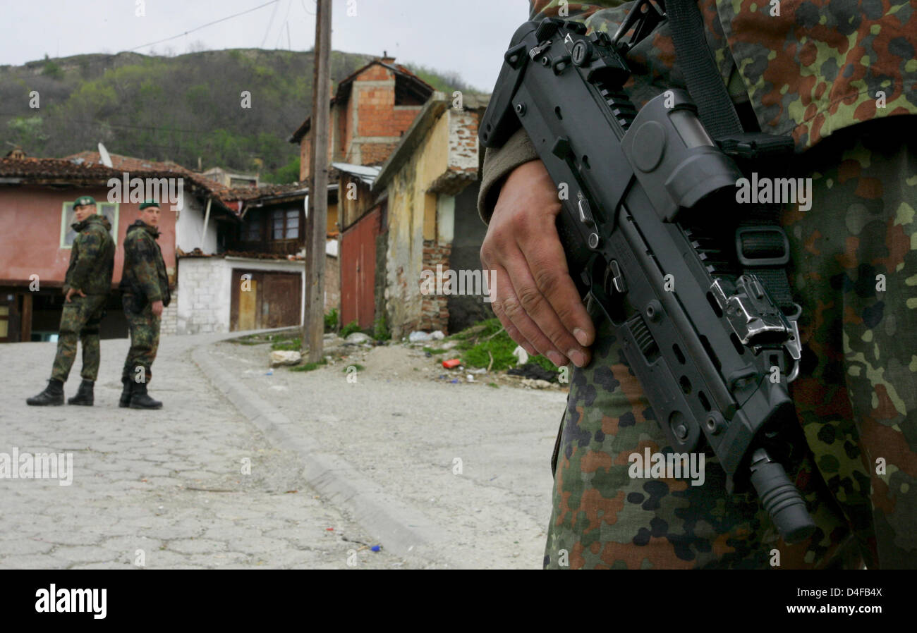 German Bundeswehr soldiers patrol the streets of Prizren, Kosovo, 03 ...