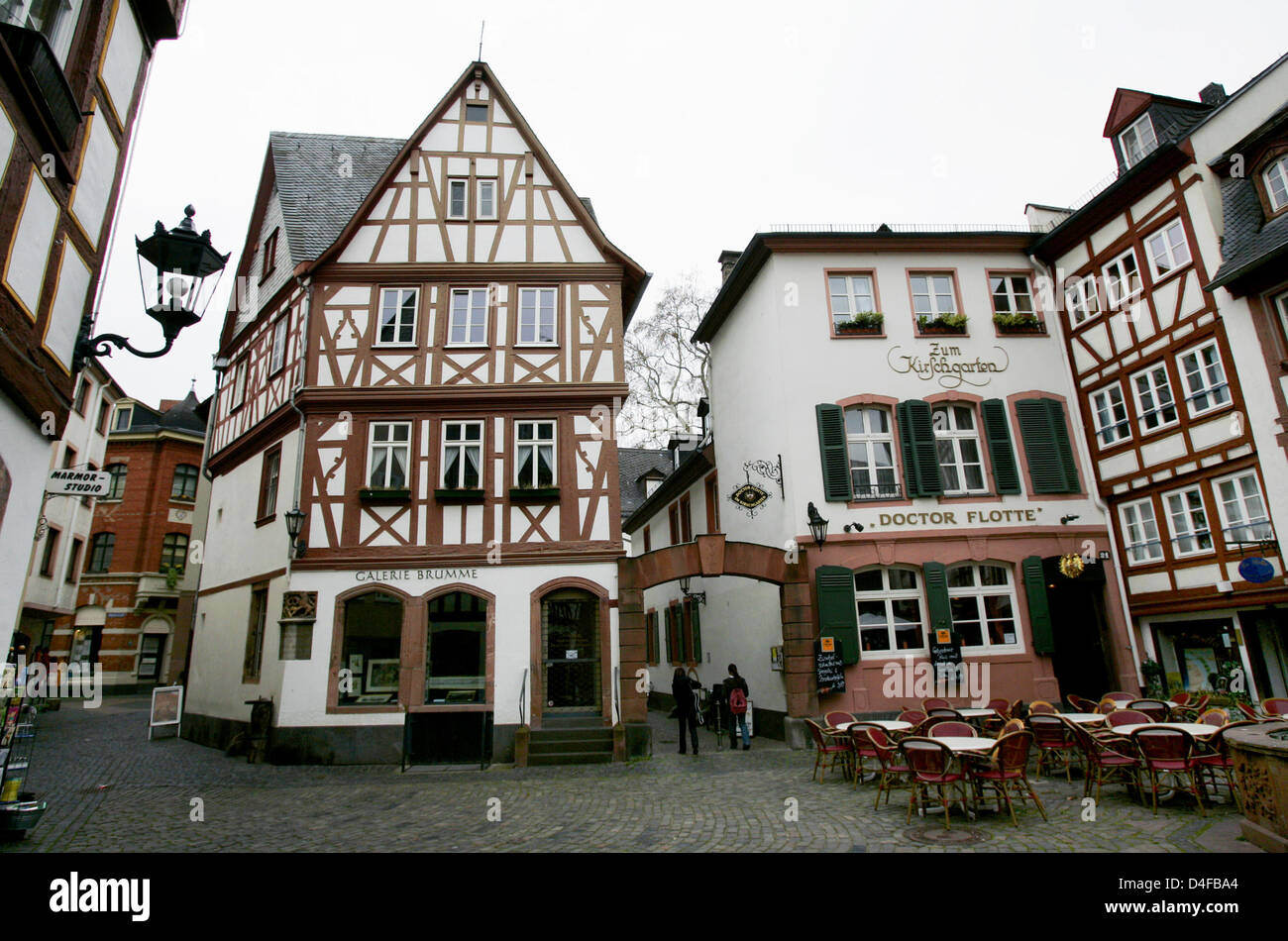 The picture shows historic timbered houses in the old town in Mainz, Germany, 25 April 2008