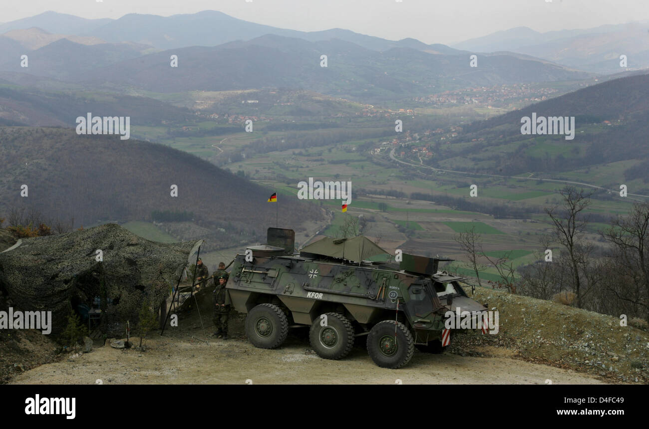 German Bundeswehr soldiers monitor the area near Mitrovica, Kosovo, 03 ...