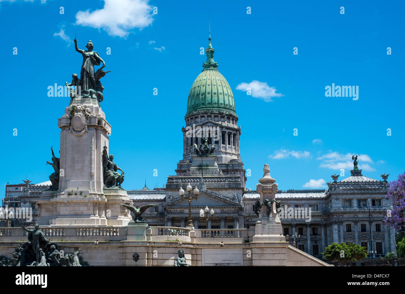 BUENOS AIRES - CIRCA NOVEMBER 2012: View of the Congressional Plaza and Congress Building, Circa November 2012. Popular among tourists, the plaza is also a preferred location for protesters and those who want to voice their opinion about Congress' activities. Stock Photo