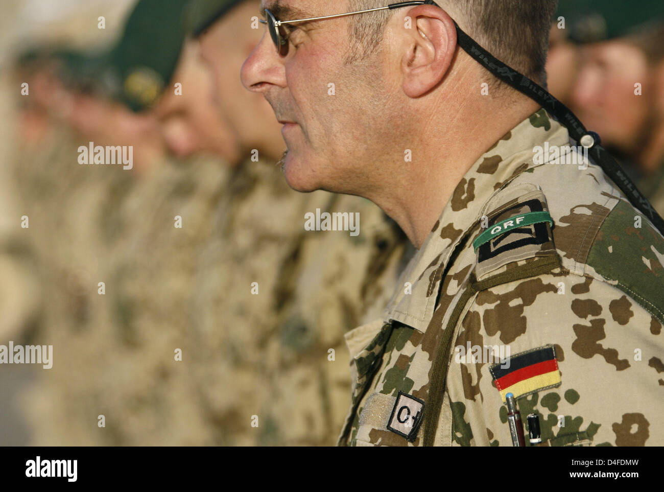 German Quick Reaction Force (QRF) soldiers stand still during the ...