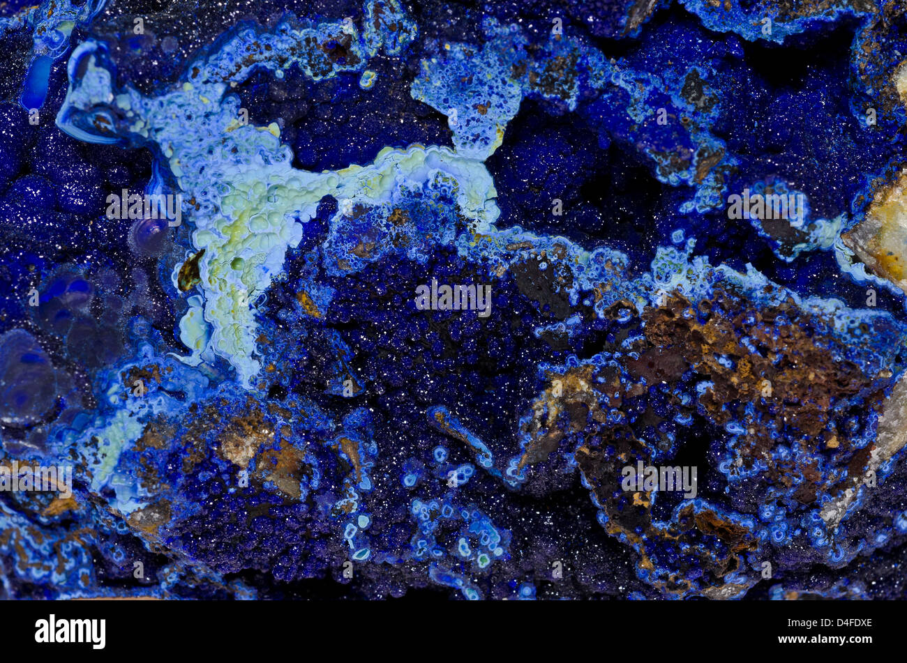 Geological specimen of Azurite mineral crystals Stock Photo