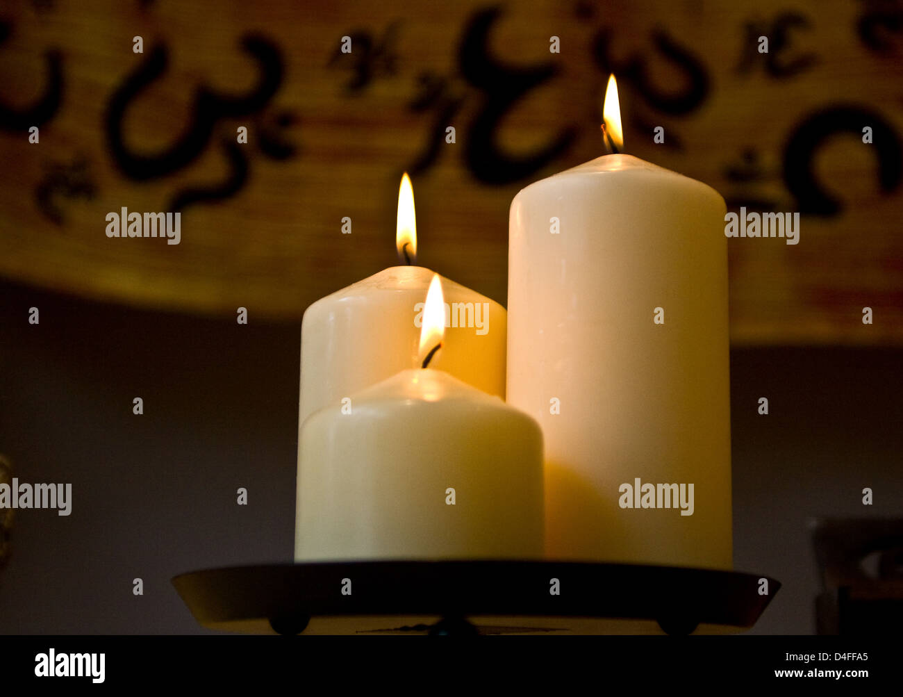 Candles on display in a yoga studio Stock Photo Alamy