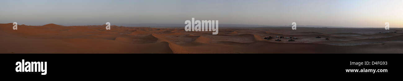 Morocco Erg Chigaga panoramic view desert Sahara Stock Photo
