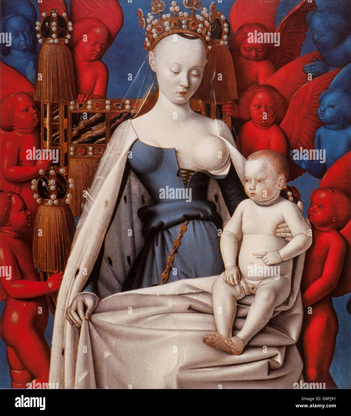 Virgin and Child Surrounded by Angels, c. 1450 by Jean Fouquet  at Koninklijk Museum voor Schone Kunsten, Antwerp Stock Photo