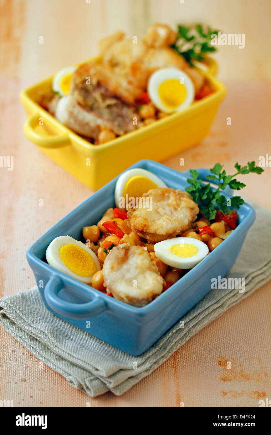 Monkfish with chickpeas. Recipe available Stock Photo Alamy