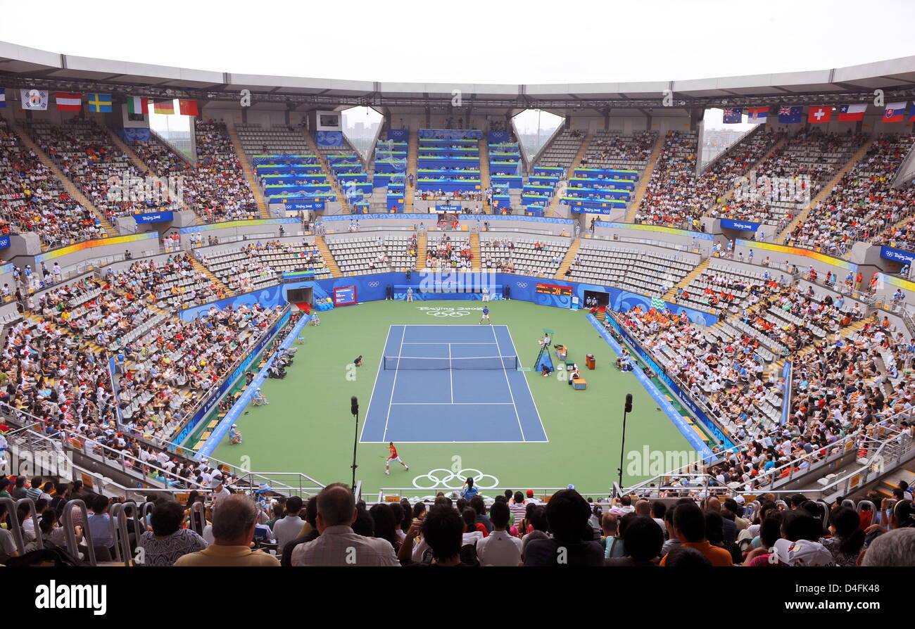A view over the center court of the Olympic Green Tennis Center at the  Beijing 2008 Olympic Games in Beijing, China 11. August 2008. Photo:  Karl-Josef Hildenbrand dpa ###dpa### Stock Photo - Alamy