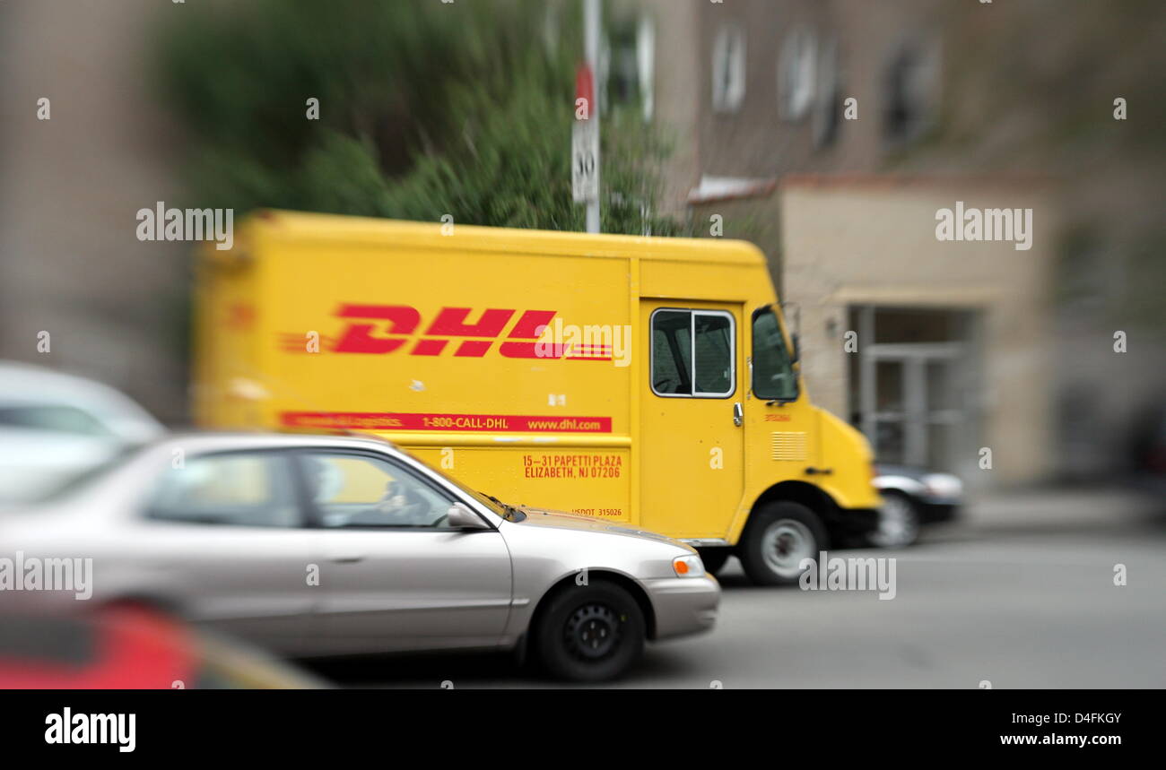 A van of parcel service DHL capture in New York City, NY, United States