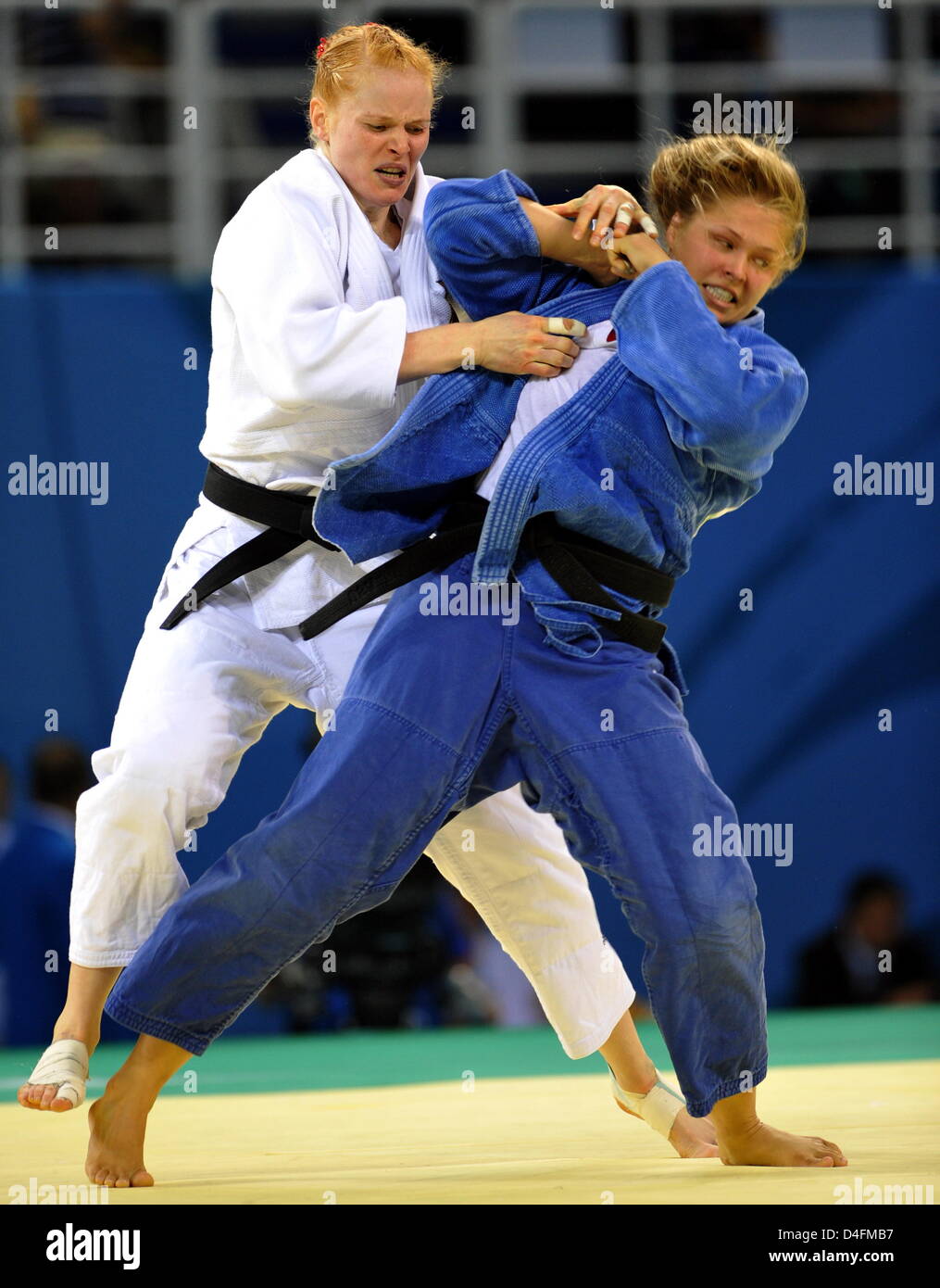 Annett Boehm (white) from Germany loses the bronze medal fight against ...