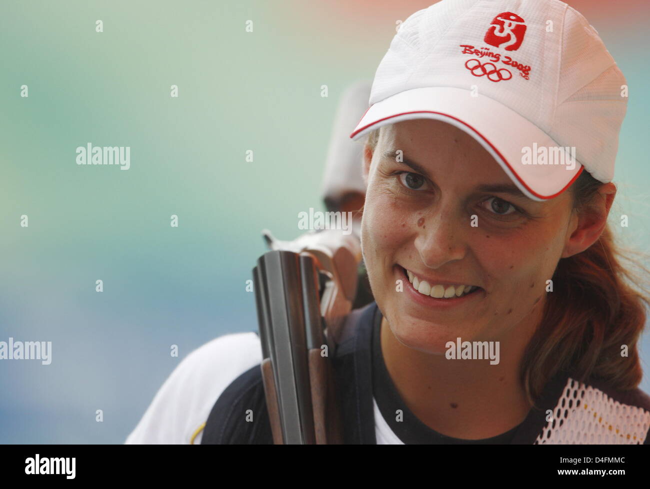 Christine Brinker of Germany smiles during the womenÒs skeet ...