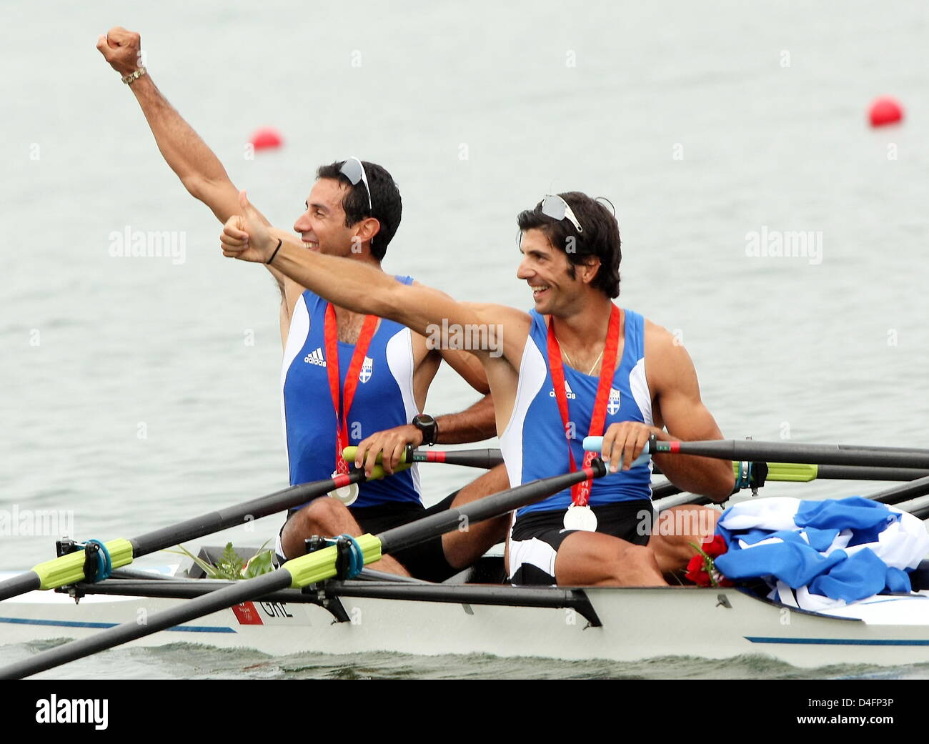 Greek Dimitrios Mougios and Vasileios Polymeros (R) celebrate after the ...