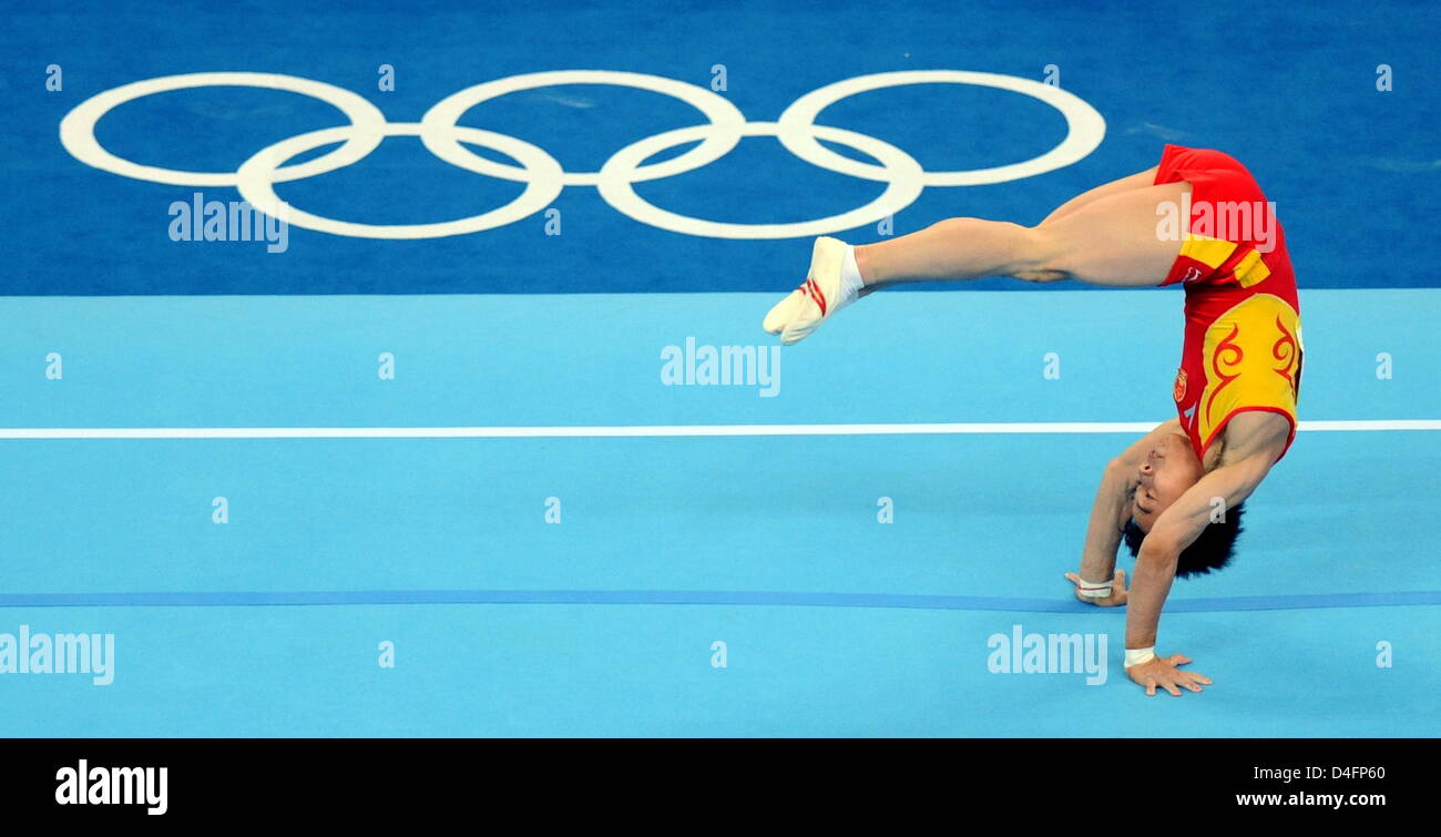 Chinese Kai Zou competes at Men's Floor Exercise Final in the National ...