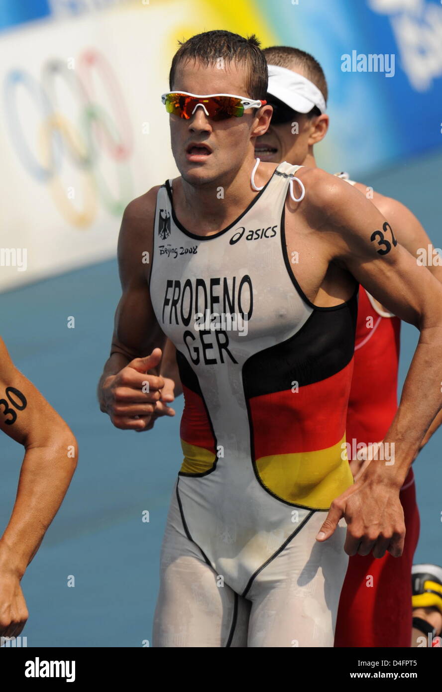Jan Frodeno from Germany runs in the men's Triathlon event at the