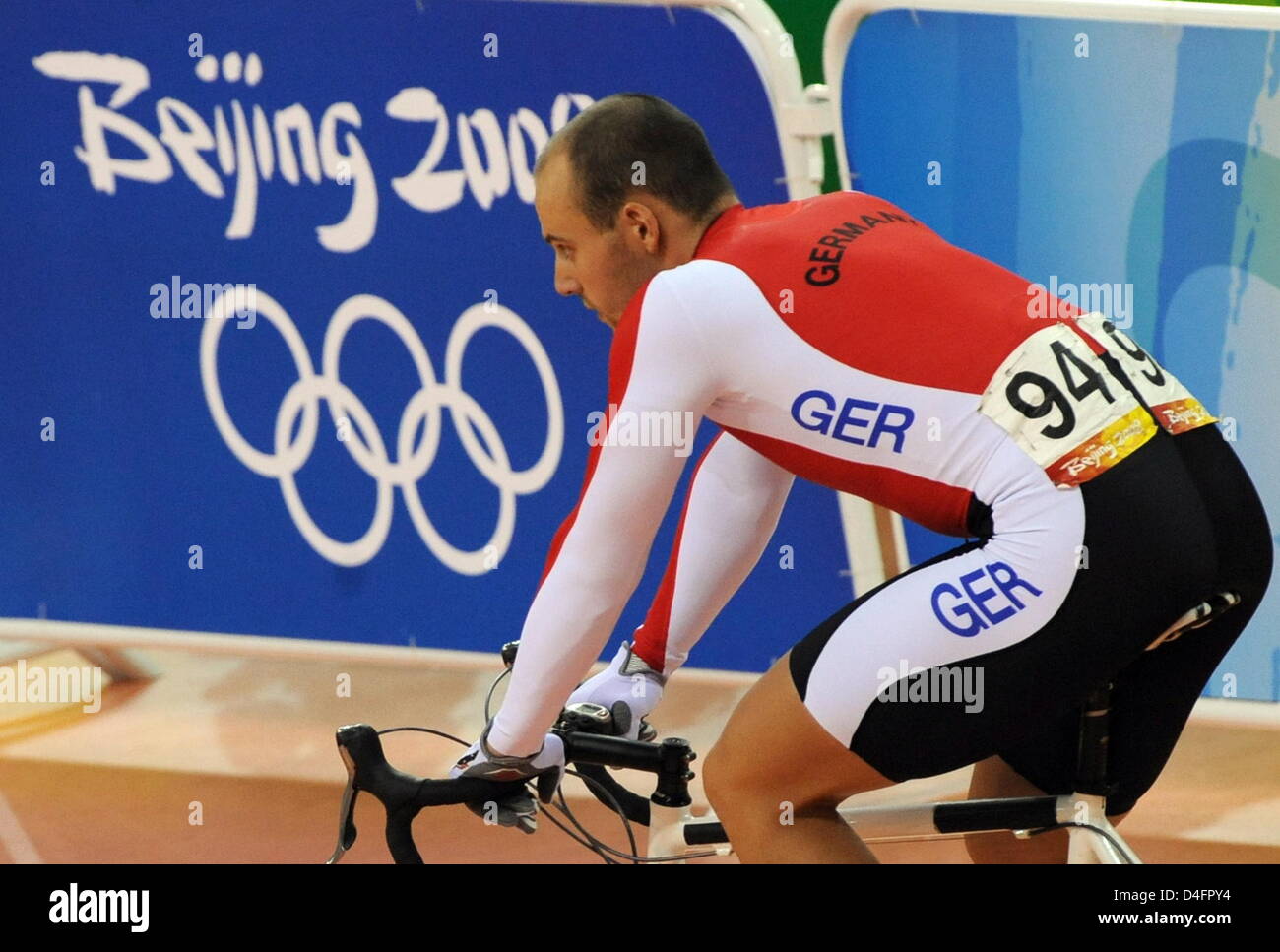 Maximilian Levy of Germany is pictured in the Men's Sprint Semifinals in the Cycling - Track competition at Laoshan Velodrome at the Beijing 2008 Olympic Games, Beijing, China, 19 August 2008. Photo: Peer Grimm dpa ###dpa### Stock Photo