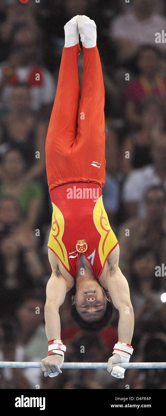 Kai Zou from China exercises during the Men's Horizontal Bar Final in ...
